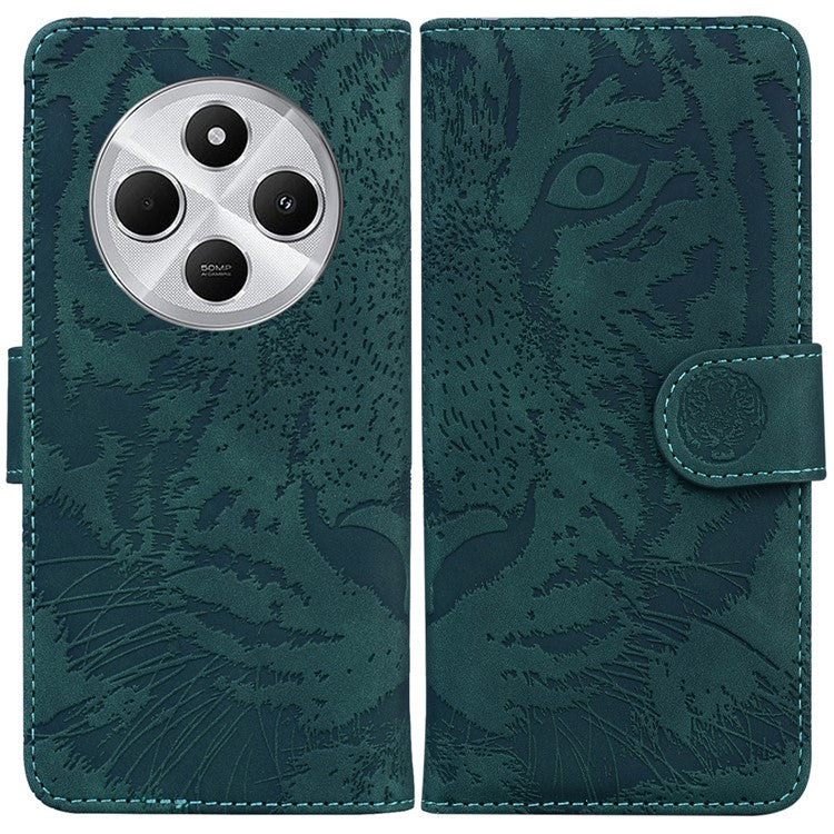 For Xiaomi Redmi 14C 4G Case Tiger Imprint Leather Wallet Phone Cover - Green