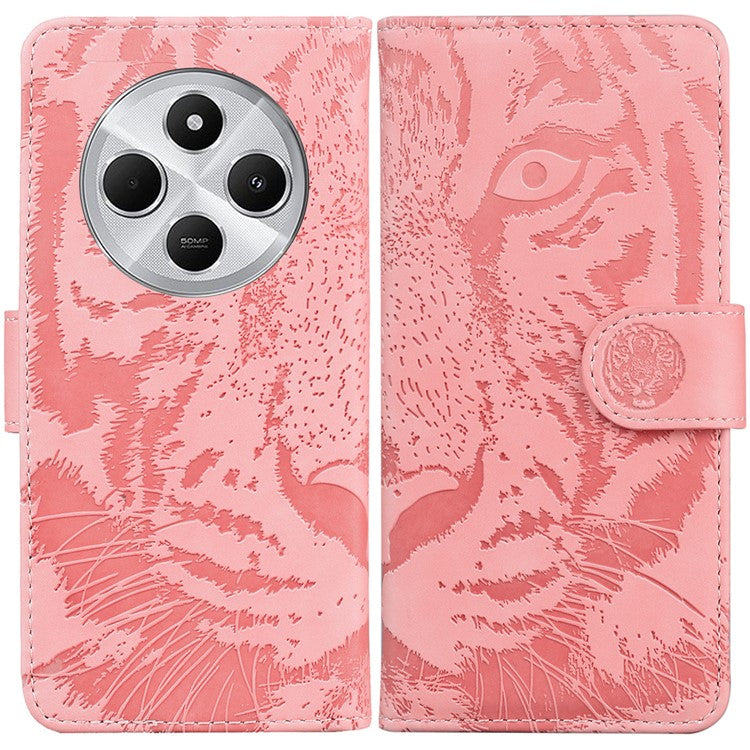 For Xiaomi Redmi 14C 4G Case Tiger Imprint Leather Wallet Phone Cover - Pink