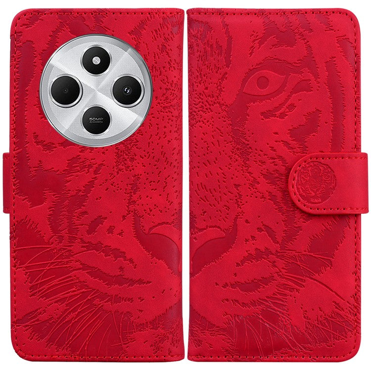 For Xiaomi Redmi 14C 4G Case Tiger Imprint Leather Wallet Phone Cover - Red