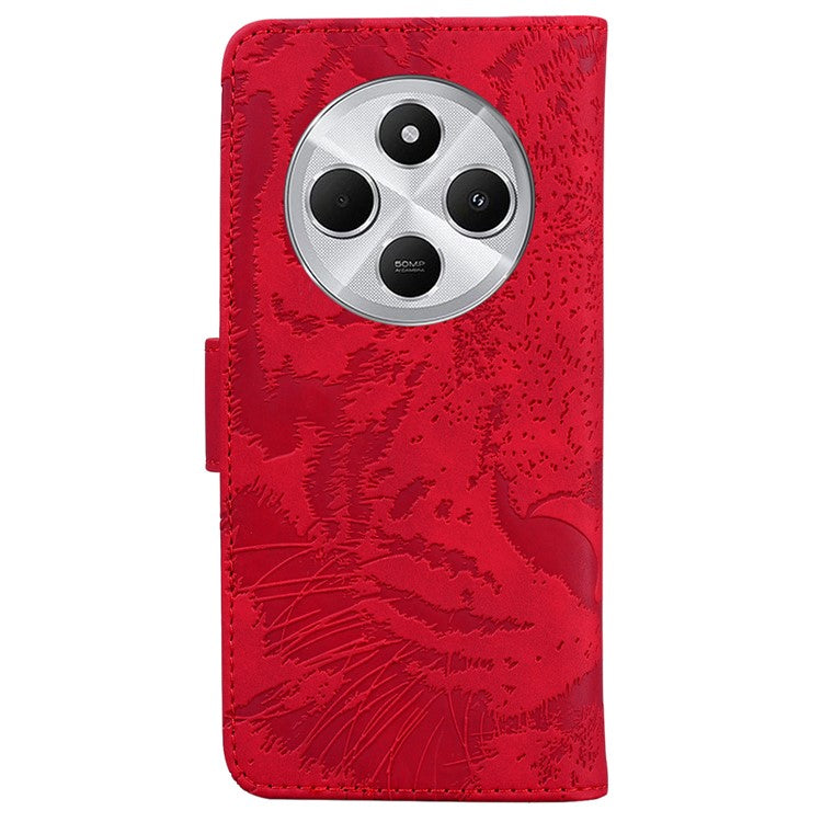 For Xiaomi Redmi 14C 4G Case Tiger Imprint Leather Wallet Phone Cover - Red