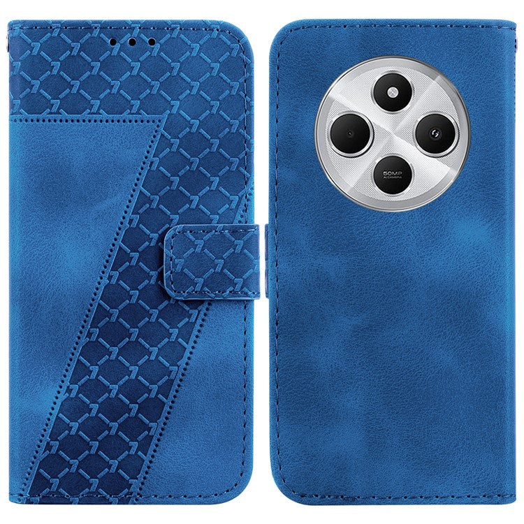 For Xiaomi Poco C75 4G / Redmi 14R 5G / 14C 4G Stand Case 7-Shaped Pattern Imprint Leather Phone Cover - Dark Blue