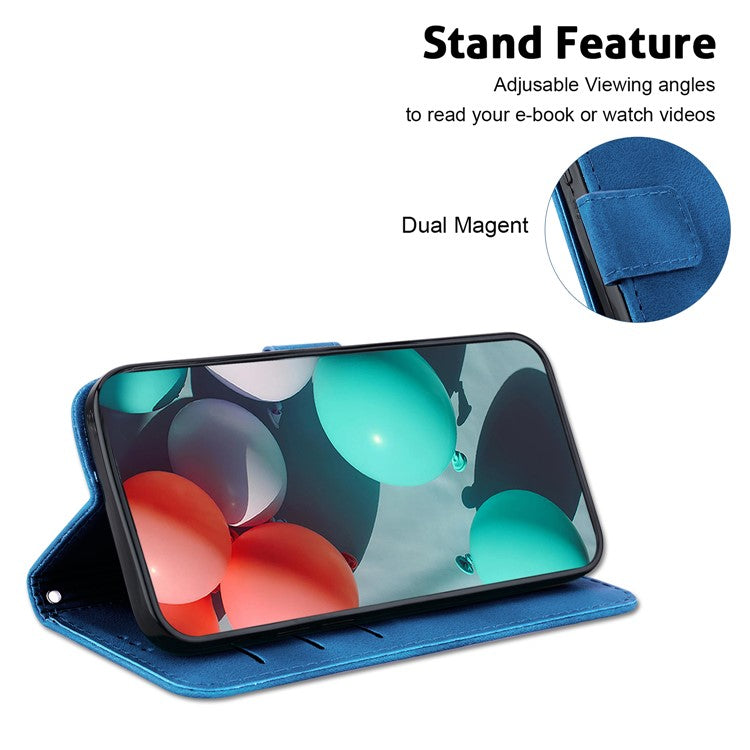 For Xiaomi Poco C75 4G / Redmi 14R 5G / 14C 4G Stand Case 7-Shaped Pattern Imprint Leather Phone Cover - Dark Blue