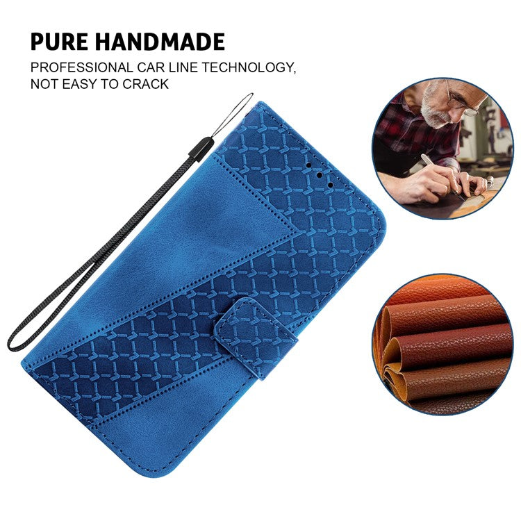 For Xiaomi Poco C75 4G / Redmi 14R 5G / 14C 4G Stand Case 7-Shaped Pattern Imprint Leather Phone Cover - Dark Blue