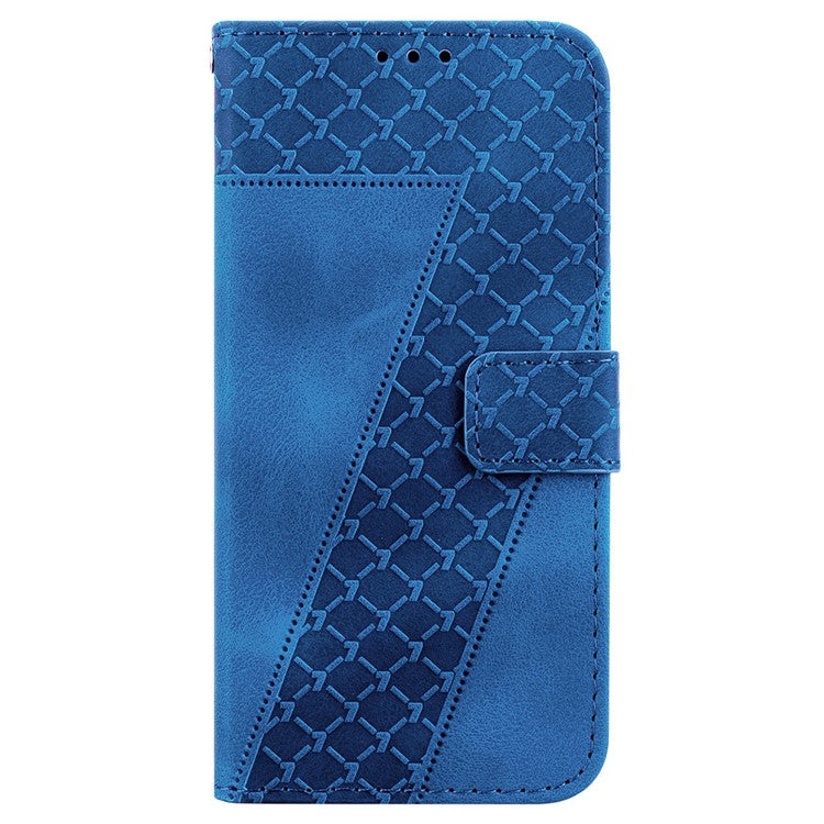 For Xiaomi Poco C75 4G / Redmi 14R 5G / 14C 4G Stand Case 7-Shaped Pattern Imprint Leather Phone Cover - Dark Blue