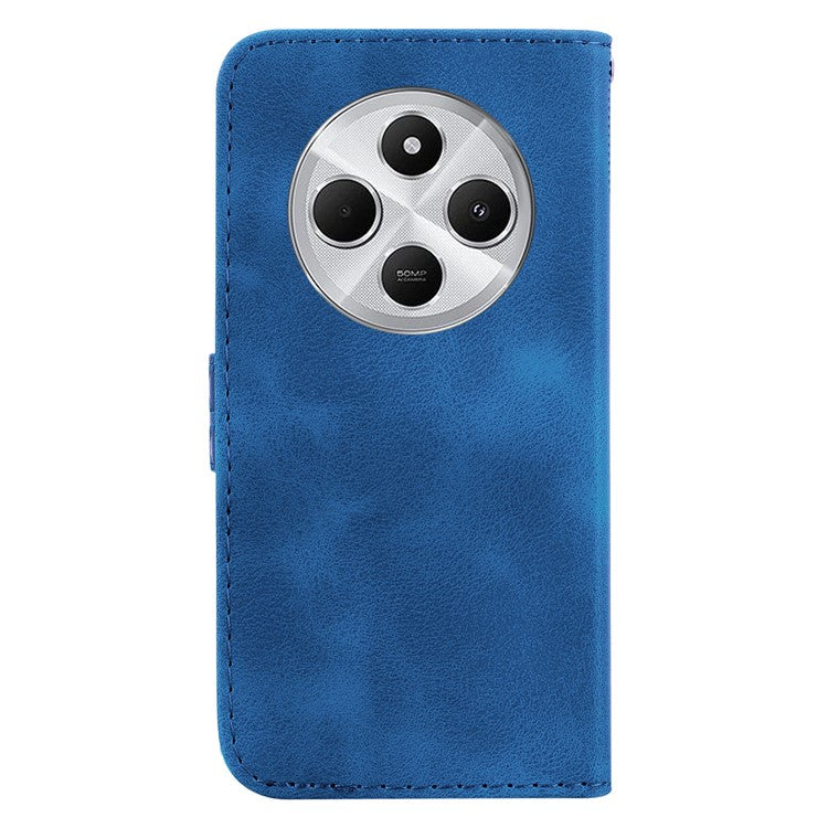 For Xiaomi Poco C75 4G / Redmi 14R 5G / 14C 4G Stand Case 7-Shaped Pattern Imprint Leather Phone Cover - Dark Blue