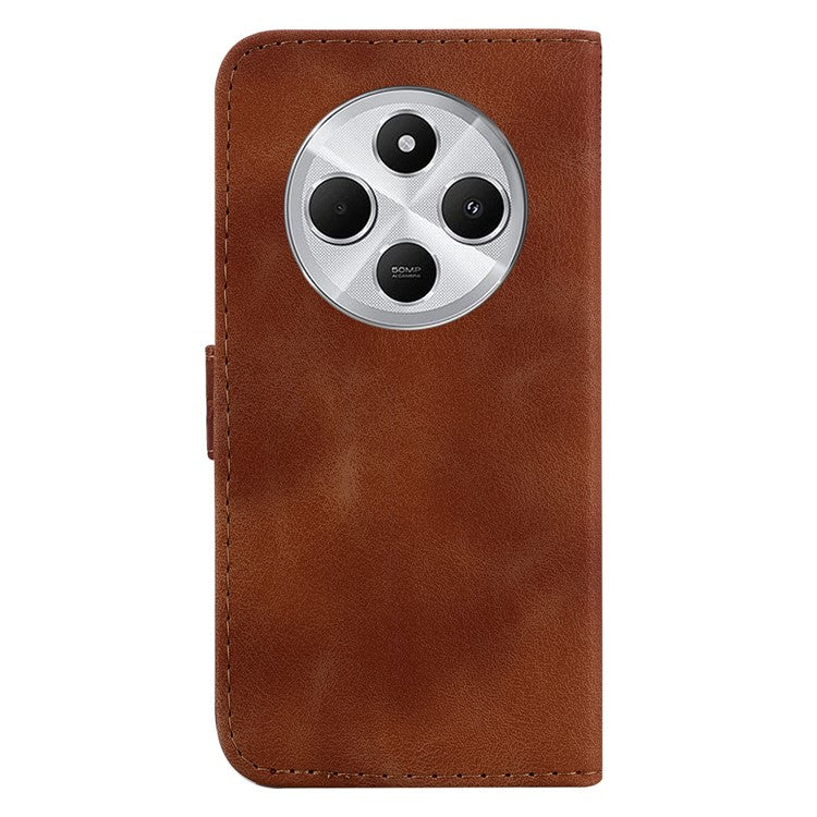 For Xiaomi Poco C75 4G / Redmi 14R 5G / 14C 4G Stand Case 7-Shaped Pattern Imprint Leather Phone Cover - Brown