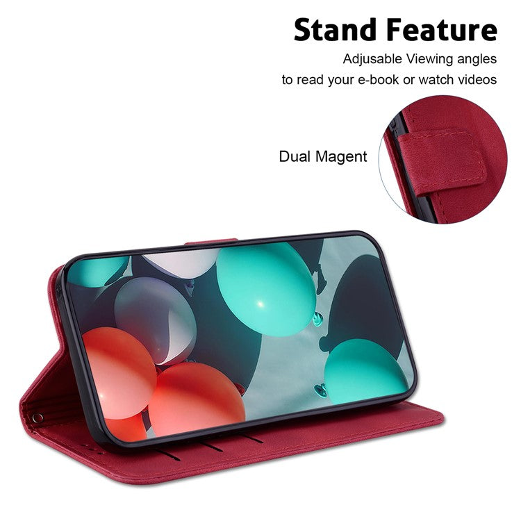 For Xiaomi Poco C75 4G / Redmi 14R 5G / 14C 4G Stand Case 7-Shaped Pattern Imprint Leather Phone Cover - Red