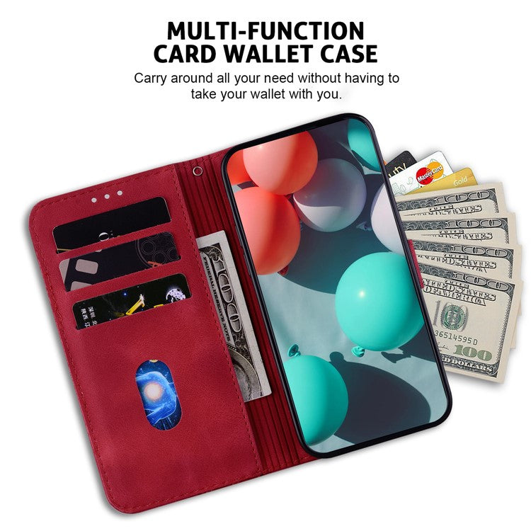 For Xiaomi Poco C75 4G / Redmi 14R 5G / 14C 4G Stand Case 7-Shaped Pattern Imprint Leather Phone Cover - Red