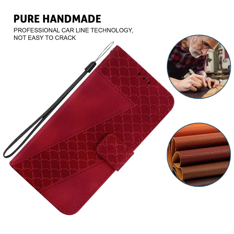 For Xiaomi Poco C75 4G / Redmi 14R 5G / 14C 4G Stand Case 7-Shaped Pattern Imprint Leather Phone Cover - Red