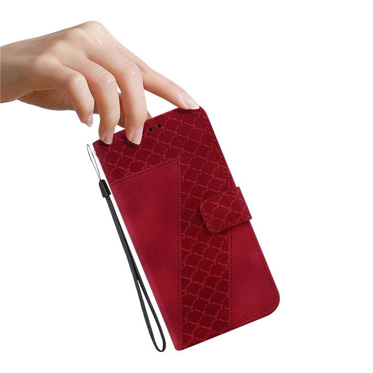 For Xiaomi Poco C75 4G / Redmi 14R 5G / 14C 4G Stand Case 7-Shaped Pattern Imprint Leather Phone Cover - Red