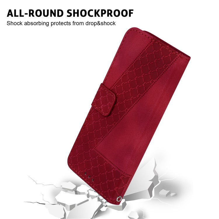 For Xiaomi Poco C75 4G / Redmi 14R 5G / 14C 4G Stand Case 7-Shaped Pattern Imprint Leather Phone Cover - Red