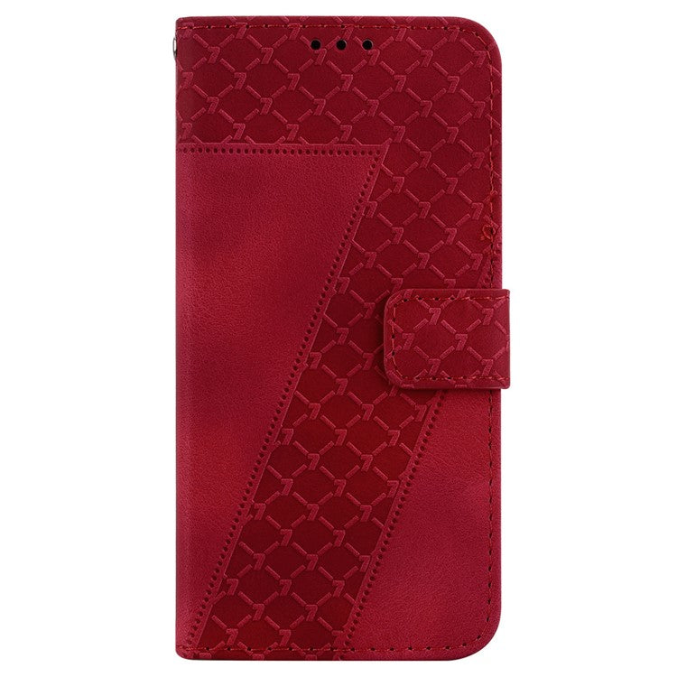 For Xiaomi Poco C75 4G / Redmi 14R 5G / 14C 4G Stand Case 7-Shaped Pattern Imprint Leather Phone Cover - Red