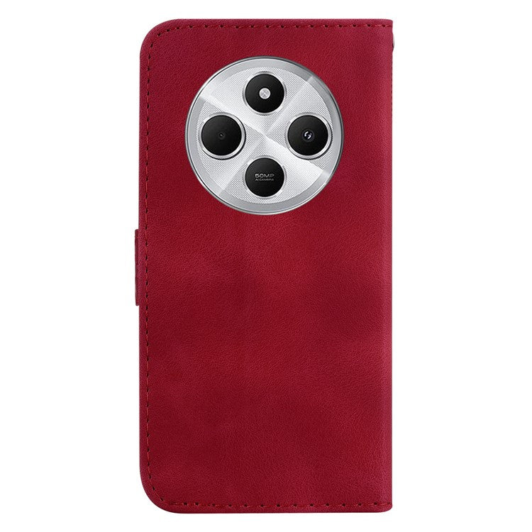 For Xiaomi Poco C75 4G / Redmi 14R 5G / 14C 4G Stand Case 7-Shaped Pattern Imprint Leather Phone Cover - Red