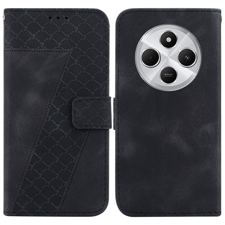 For Xiaomi Poco C75 4G / Redmi 14R 5G / 14C 4G Stand Case 7-Shaped Pattern Imprint Leather Phone Cover - Black