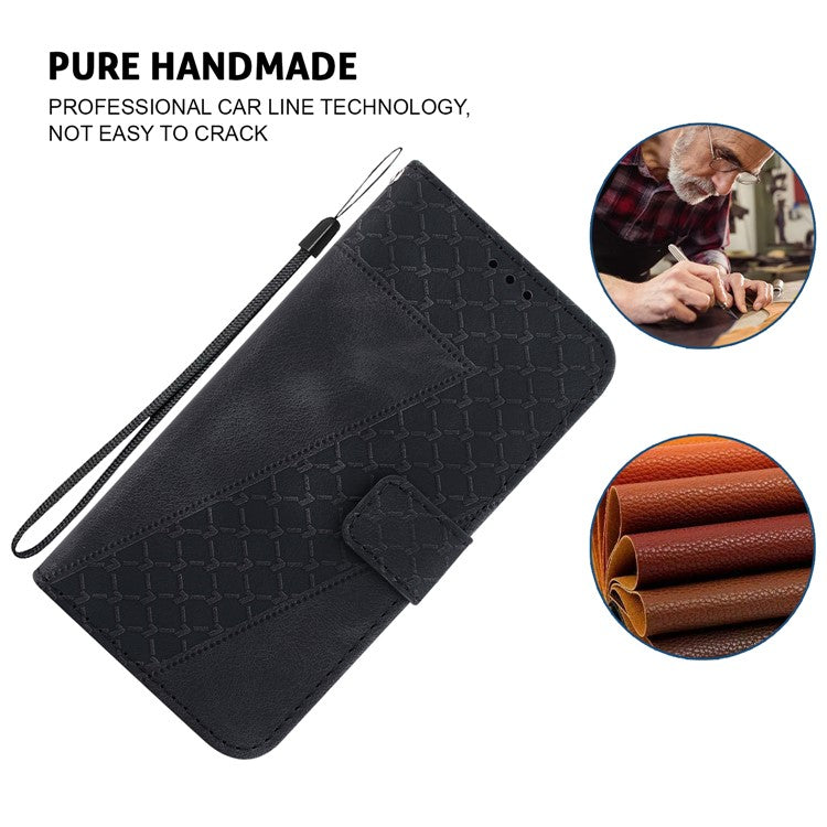 For Xiaomi Poco C75 4G / Redmi 14R 5G / 14C 4G Stand Case 7-Shaped Pattern Imprint Leather Phone Cover - Black