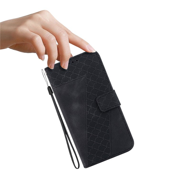 For Xiaomi Poco C75 4G / Redmi 14R 5G / 14C 4G Stand Case 7-Shaped Pattern Imprint Leather Phone Cover - Black