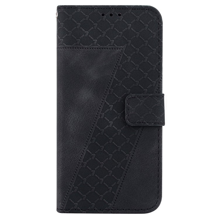 For Xiaomi Poco C75 4G / Redmi 14R 5G / 14C 4G Stand Case 7-Shaped Pattern Imprint Leather Phone Cover - Black