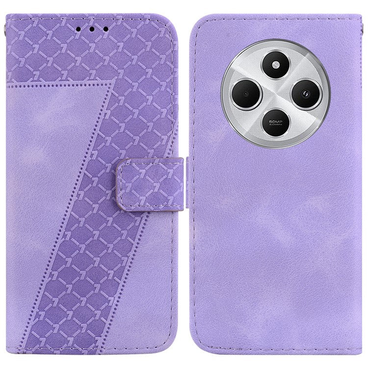 For Xiaomi Poco C75 4G / Redmi 14R 5G / 14C 4G Stand Case 7-Shaped Pattern Imprint Leather Phone Cover - Purple