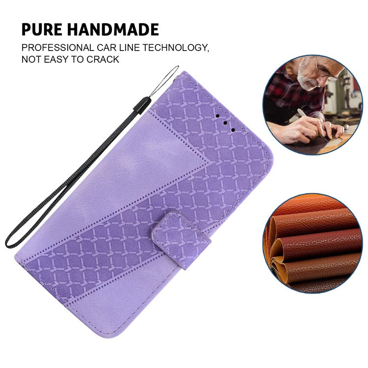 For Xiaomi Poco C75 4G / Redmi 14R 5G / 14C 4G Stand Case 7-Shaped Pattern Imprint Leather Phone Cover - Purple