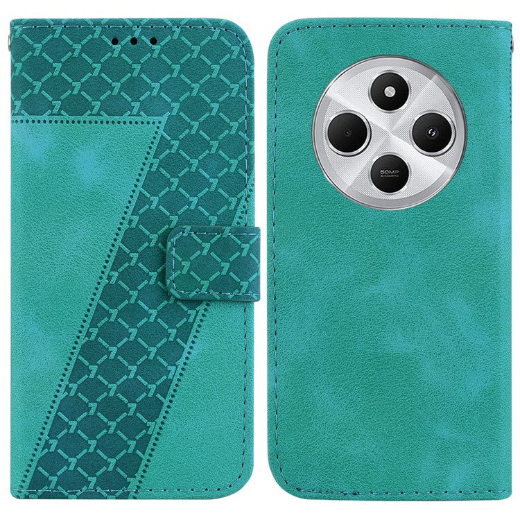 For Xiaomi Poco C75 4G / Redmi 14R 5G / 14C 4G Stand Case 7-Shaped Pattern Imprint Leather Phone Cover - Green