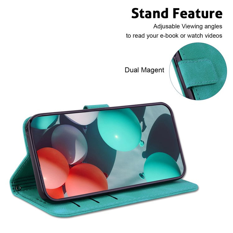 For Xiaomi Poco C75 4G / Redmi 14R 5G / 14C 4G Stand Case 7-Shaped Pattern Imprint Leather Phone Cover - Green