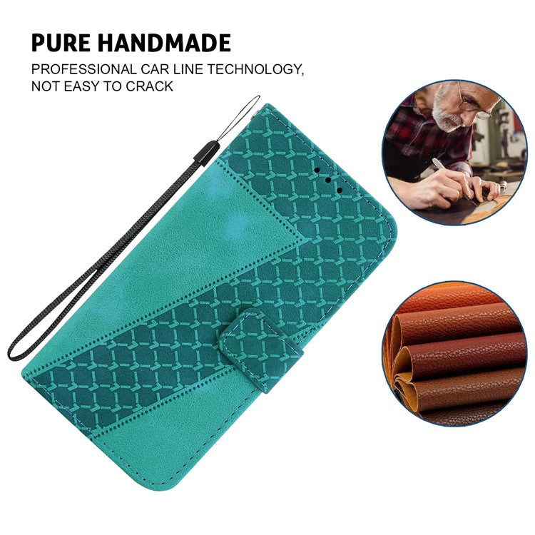 For Xiaomi Poco C75 4G / Redmi 14R 5G / 14C 4G Stand Case 7-Shaped Pattern Imprint Leather Phone Cover - Green