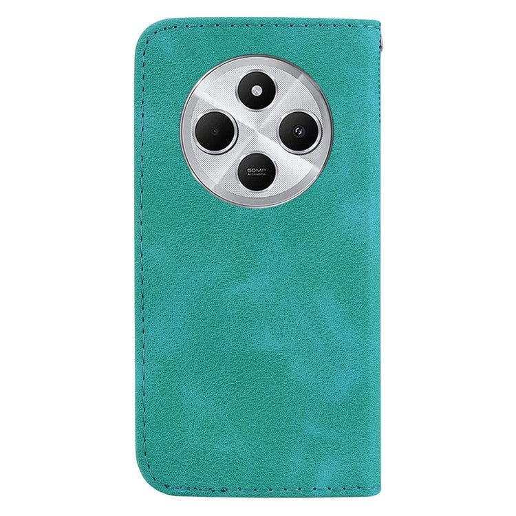 For Xiaomi Poco C75 4G / Redmi 14R 5G / 14C 4G Stand Case 7-Shaped Pattern Imprint Leather Phone Cover - Green