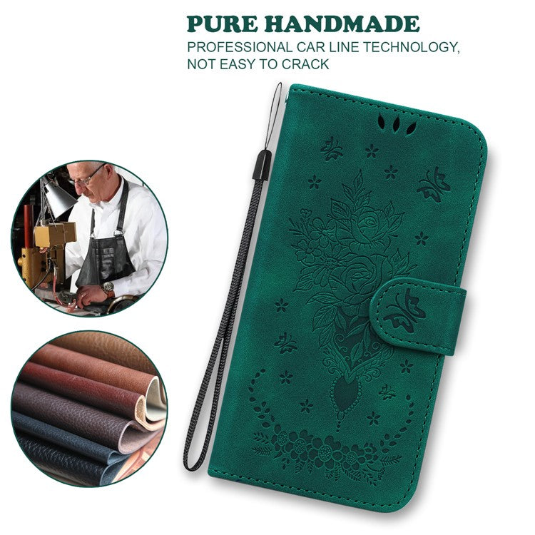 For Xiaomi Redmi 14C 4G Case PU Leather Wallet Phone Cover Butterfly Flower Imprint - Green