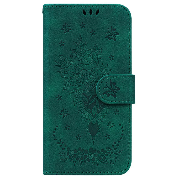 For Xiaomi Redmi 14C 4G Case PU Leather Wallet Phone Cover Butterfly Flower Imprint - Green