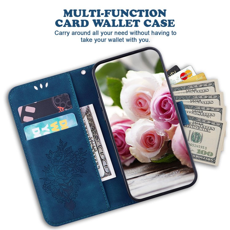 For Xiaomi Redmi 14C 4G Case PU Leather Wallet Phone Cover Butterfly Flower Imprint - Blue