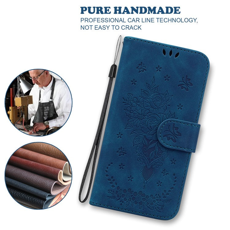 For Xiaomi Redmi 14C 4G Case PU Leather Wallet Phone Cover Butterfly Flower Imprint - Blue