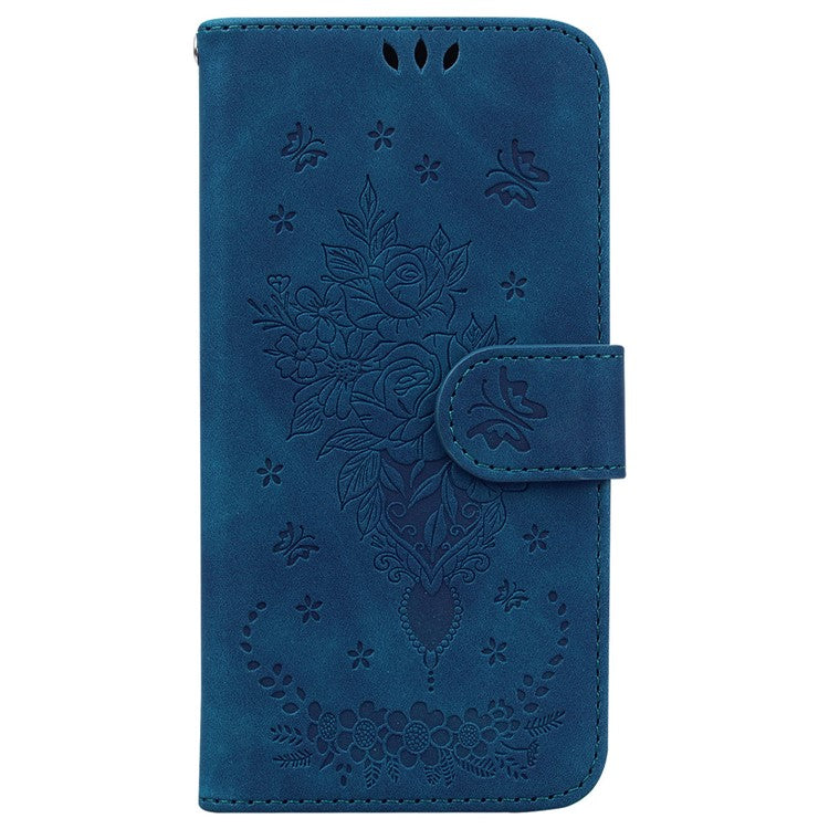 For Xiaomi Redmi 14C 4G Case PU Leather Wallet Phone Cover Butterfly Flower Imprint - Blue