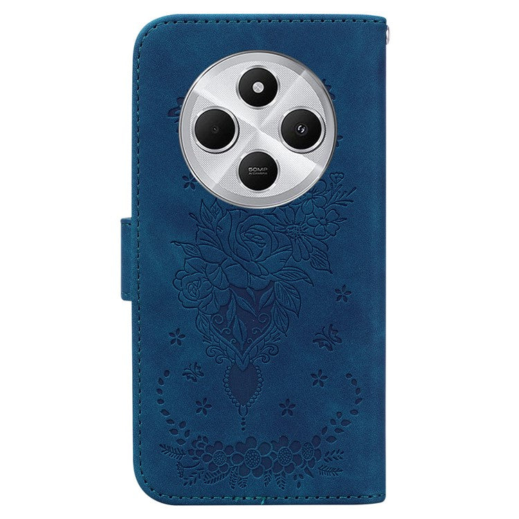 For Xiaomi Redmi 14C 4G Case PU Leather Wallet Phone Cover Butterfly Flower Imprint - Blue