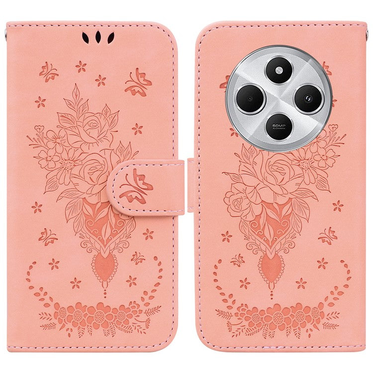 For Xiaomi Redmi 14C 4G Case PU Leather Wallet Phone Cover Butterfly Flower Imprint - Pink