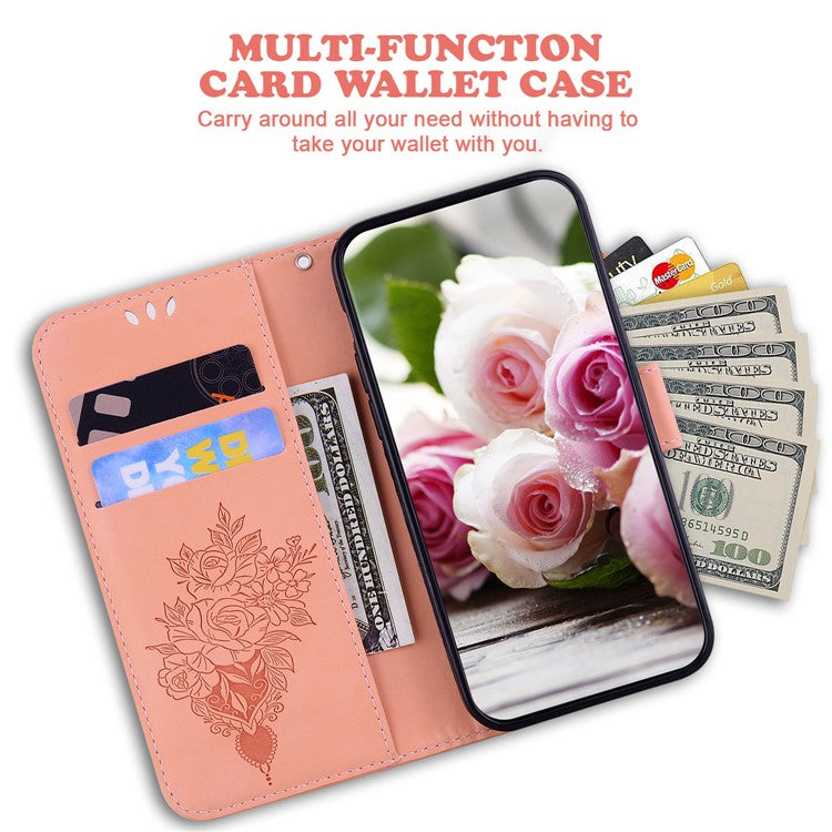 For Xiaomi Redmi 14C 4G Case PU Leather Wallet Phone Cover Butterfly Flower Imprint - Pink