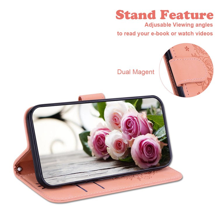 For Xiaomi Redmi 14C 4G Case PU Leather Wallet Phone Cover Butterfly Flower Imprint - Pink