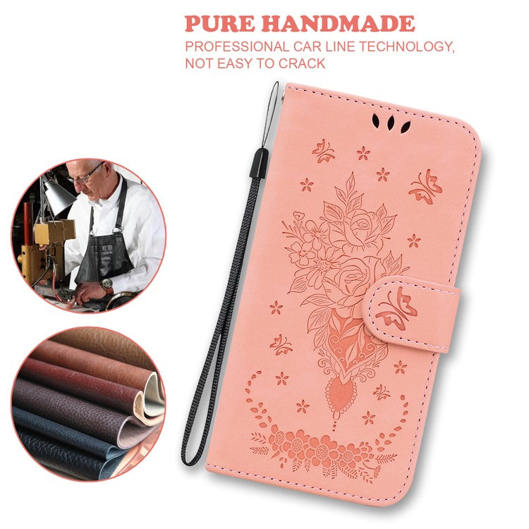 For Xiaomi Redmi 14C 4G Case PU Leather Wallet Phone Cover Butterfly Flower Imprint - Pink