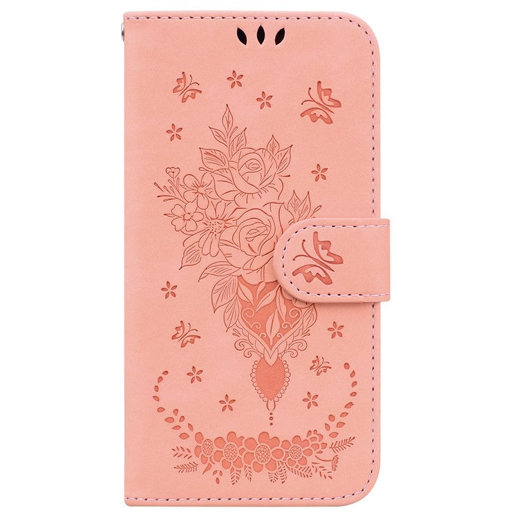 For Xiaomi Redmi 14C 4G Case PU Leather Wallet Phone Cover Butterfly Flower Imprint - Pink