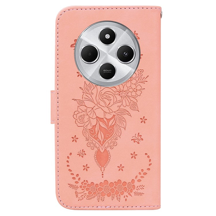 For Xiaomi Redmi 14C 4G Case PU Leather Wallet Phone Cover Butterfly Flower Imprint - Pink