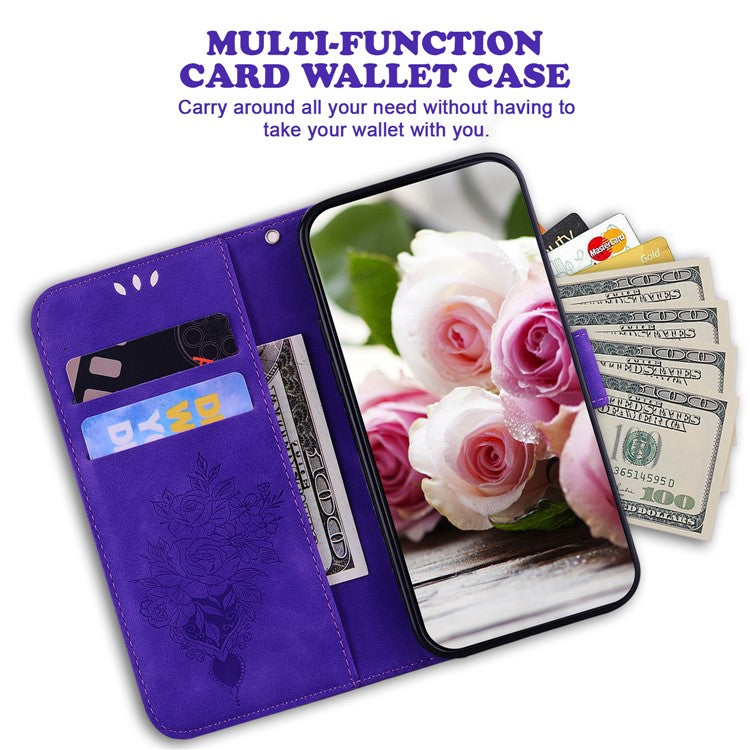 For Xiaomi Redmi 14C 4G Case PU Leather Wallet Phone Cover Butterfly Flower Imprint - Purple