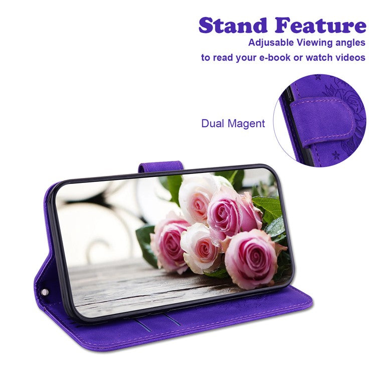 For Xiaomi Redmi 14C 4G Case PU Leather Wallet Phone Cover Butterfly Flower Imprint - Purple