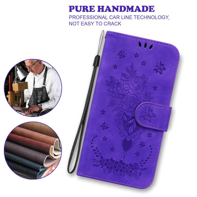 For Xiaomi Redmi 14C 4G Case PU Leather Wallet Phone Cover Butterfly Flower Imprint - Purple