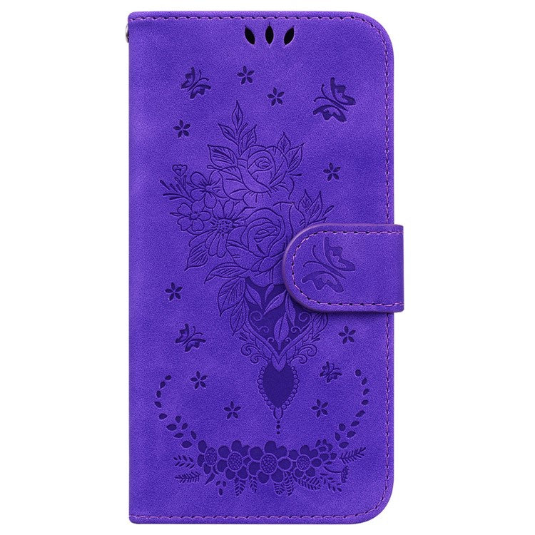 For Xiaomi Redmi 14C 4G Case PU Leather Wallet Phone Cover Butterfly Flower Imprint - Purple