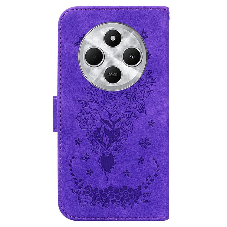 For Xiaomi Redmi 14C 4G Case PU Leather Wallet Phone Cover Butterfly Flower Imprint - Purple