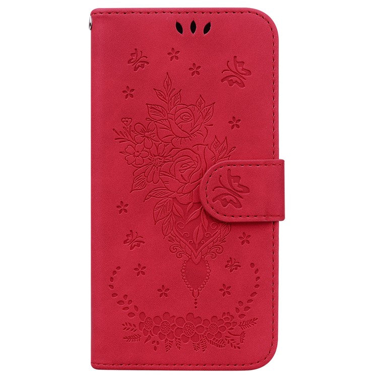 For Xiaomi Redmi 14C 4G Case PU Leather Wallet Phone Cover Butterfly Flower Imprint - Red