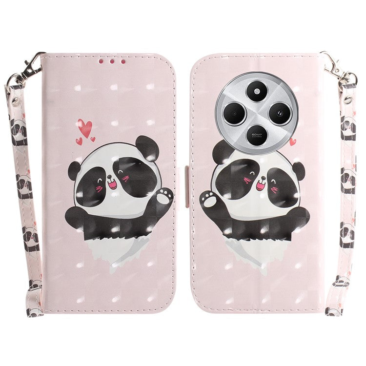 For Xiaomi Redmi 14C 4G Case Pattern Printing Leather Wallet Phone Cover - Love Heart Panda