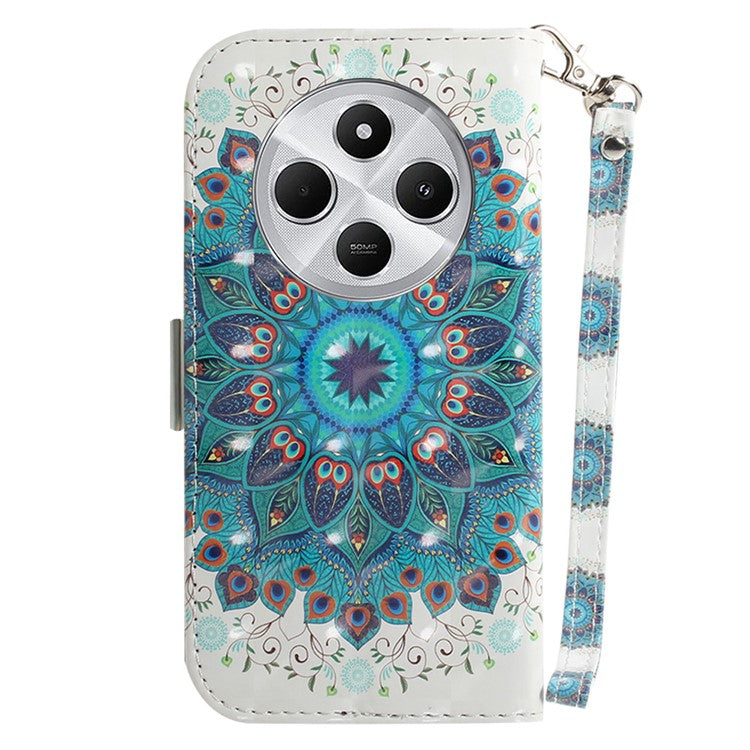 For Xiaomi Redmi 14C 4G Case Pattern Printing Leather Wallet Phone Cover - Peacock Wreath