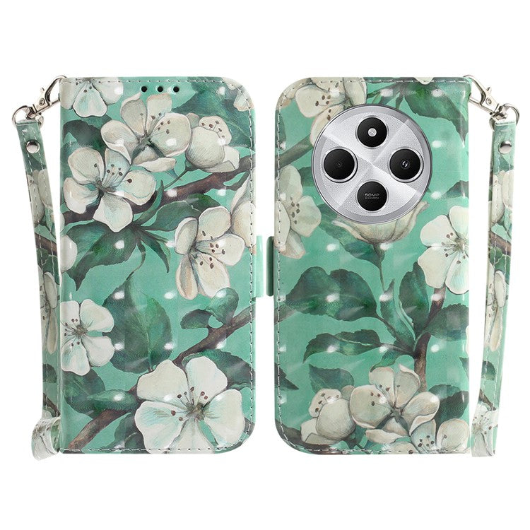 For Xiaomi Redmi 14C 4G Case Pattern Printing Leather Wallet Phone Cover - Watercolor Flowers