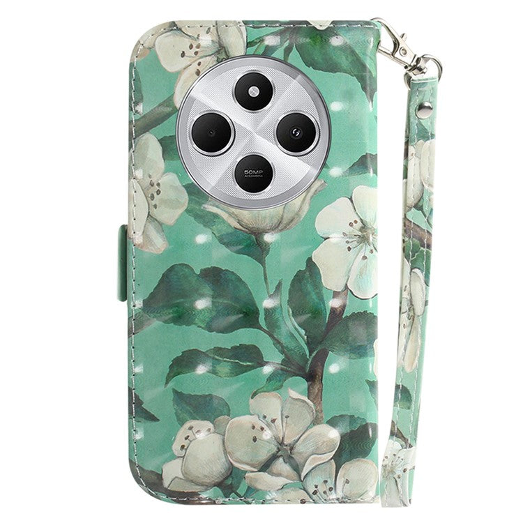 For Xiaomi Redmi 14C 4G Case Pattern Printing Leather Wallet Phone Cover - Watercolor Flowers