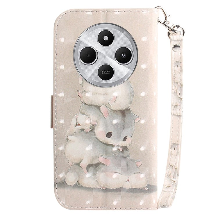 For Xiaomi Redmi 14C 4G Case Pattern Printing Leather Wallet Phone Cover - Stacking Squirrels